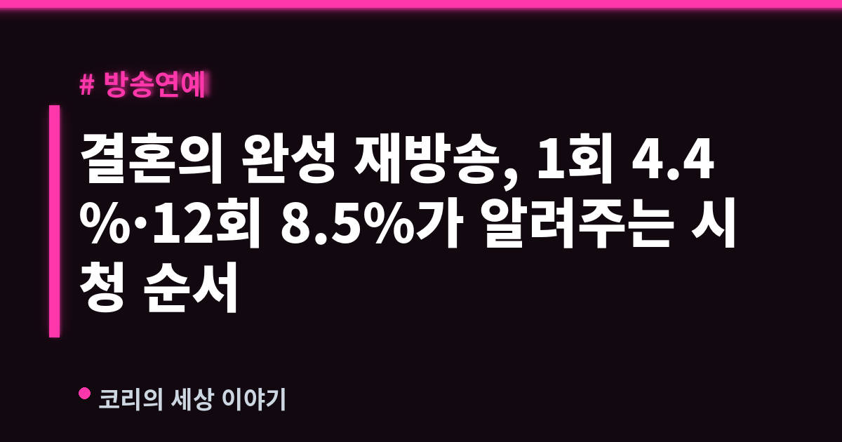 결혼의 완성 재방송, 1회 4.4%·12회 8.5%가 알려주는 시청 순서