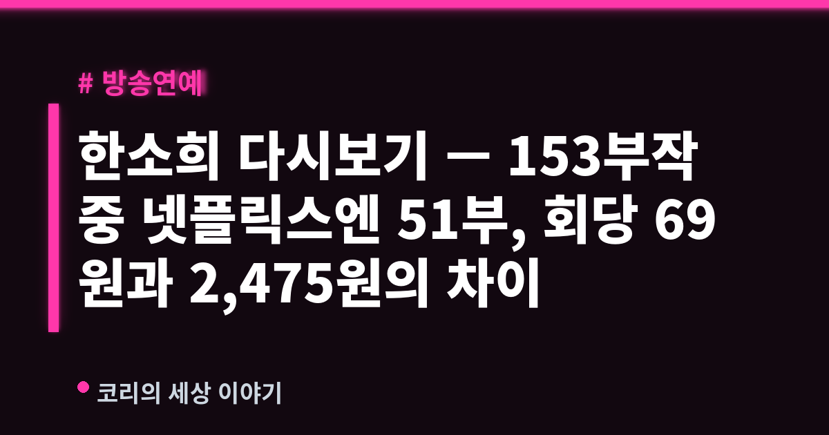 한소희 다시보기 — 153부작 중 넷플릭스엔 51부, 회당 69원과 2,475원의 차이