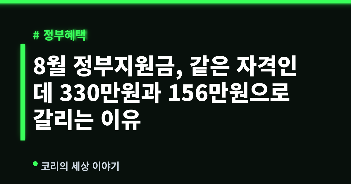8월 정부지원금, 같은 자격인데 330만원과 156만원으로 갈리는 이유