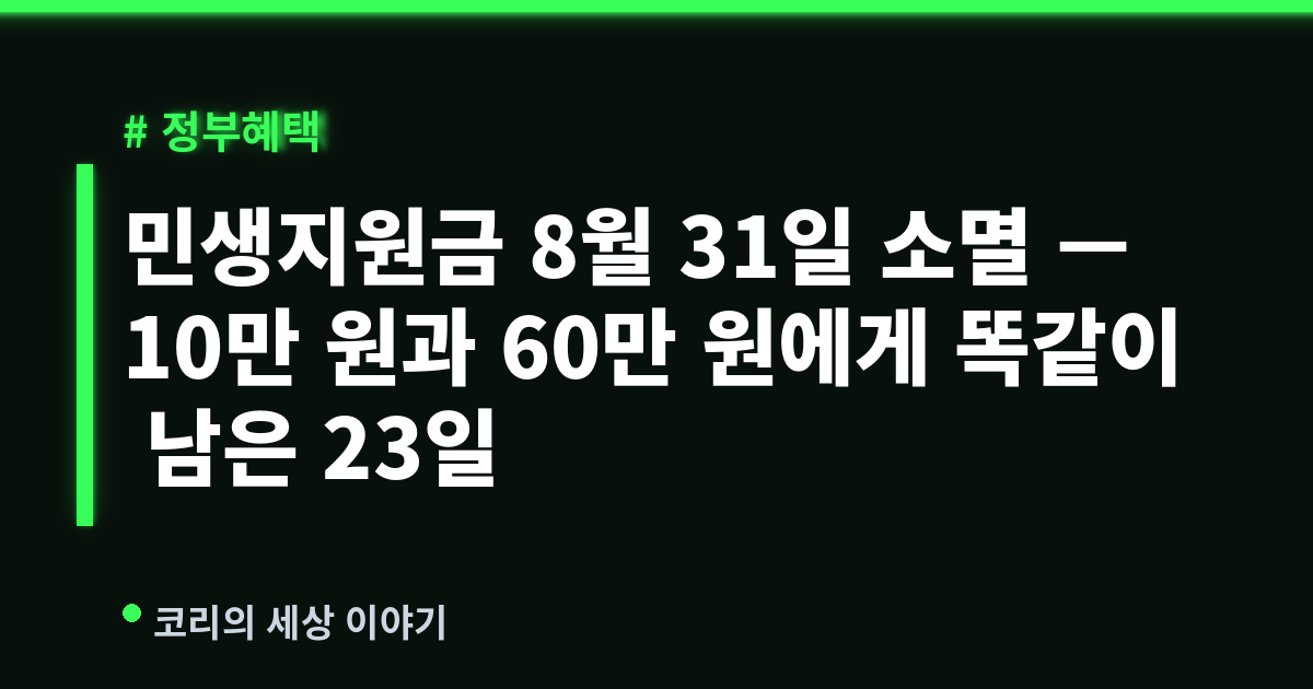 민생지원금 8월 31일 소멸 — 10만 원과 60만 원에게 똑같이 남은 23일