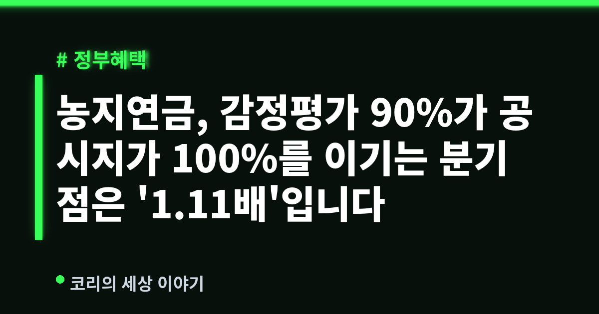 농지연금, 감정평가 90%가 공시지가 100%를 이기는 분기점은 '1.11배'입니다