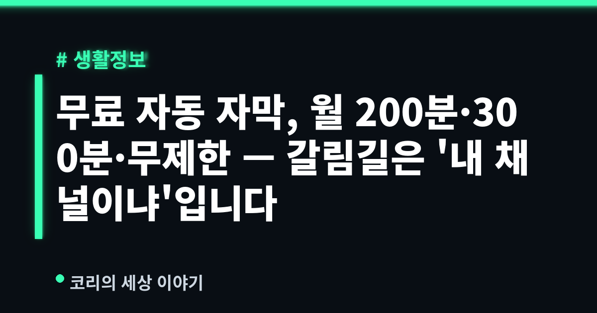 무료 자동 자막, 월 200분·300분·무제한 — 갈림길은 '내 채널이냐'입니다