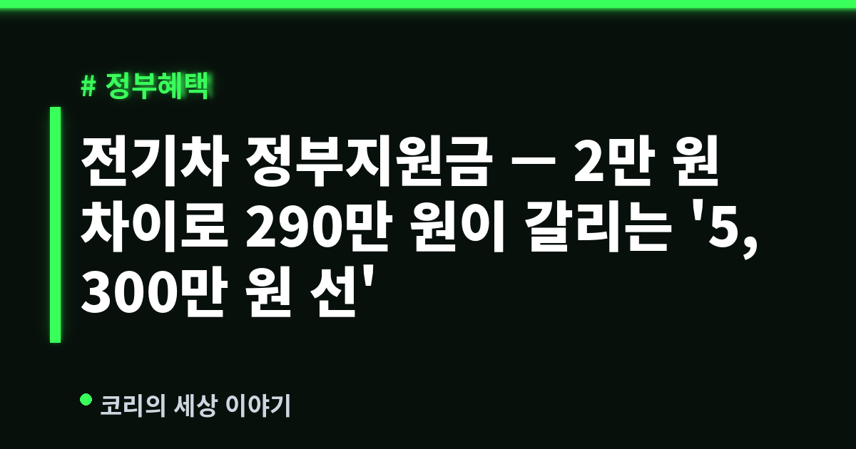 전기차 정부지원금 — 2만 원 차이로 290만 원이 갈리는 '5,300만 원 선'