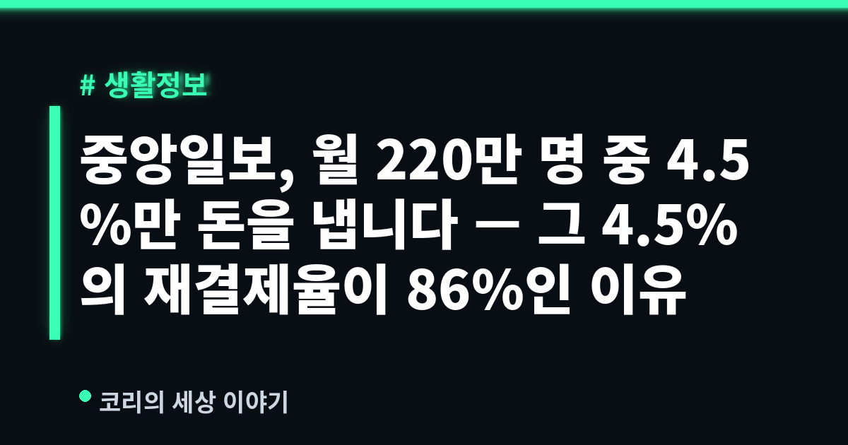 중앙일보, 월 220만 명 중 4.5%만 돈을 냅니다 — 그 4.5%의 재결제율이 86%인 이유