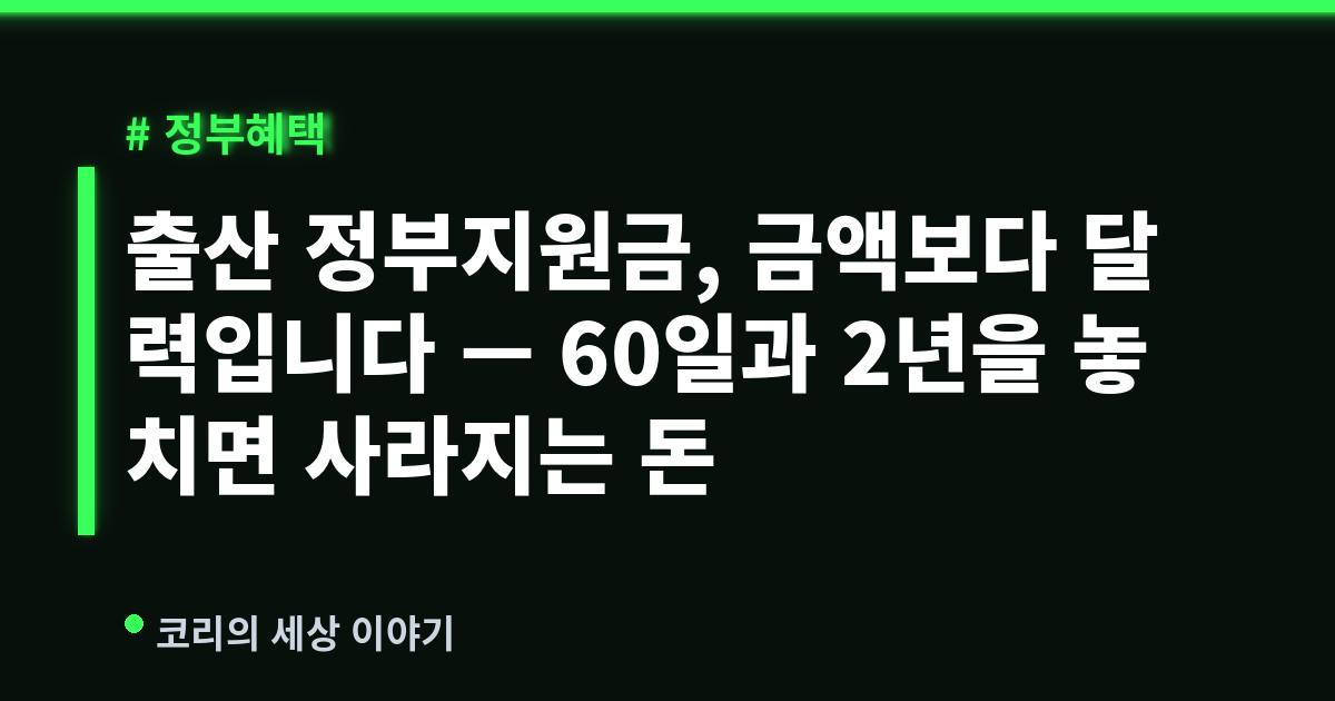 출산 정부지원금, 금액보다 달력입니다 — 60일과 2년을 놓치면 사라지는 돈