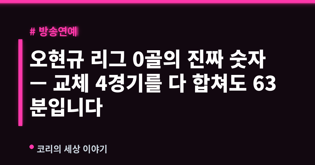 오현규 리그 0골의 진짜 숫자 — 교체 4경기를 다 합쳐도 63분입니다