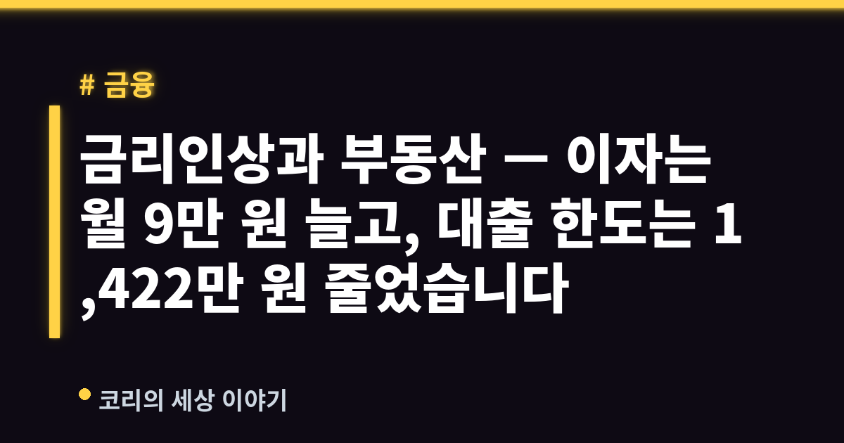 금리인상과 부동산 — 이자는 월 9만 원 늘고, 대출 한도는 1,422만 원 줄었습니다