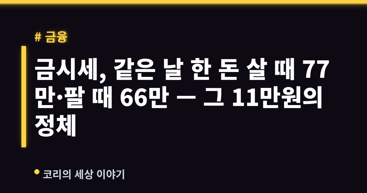 금시세, 같은 날 한 돈 살 때 77만·팔 때 66만 — 그 11만원의 정체
