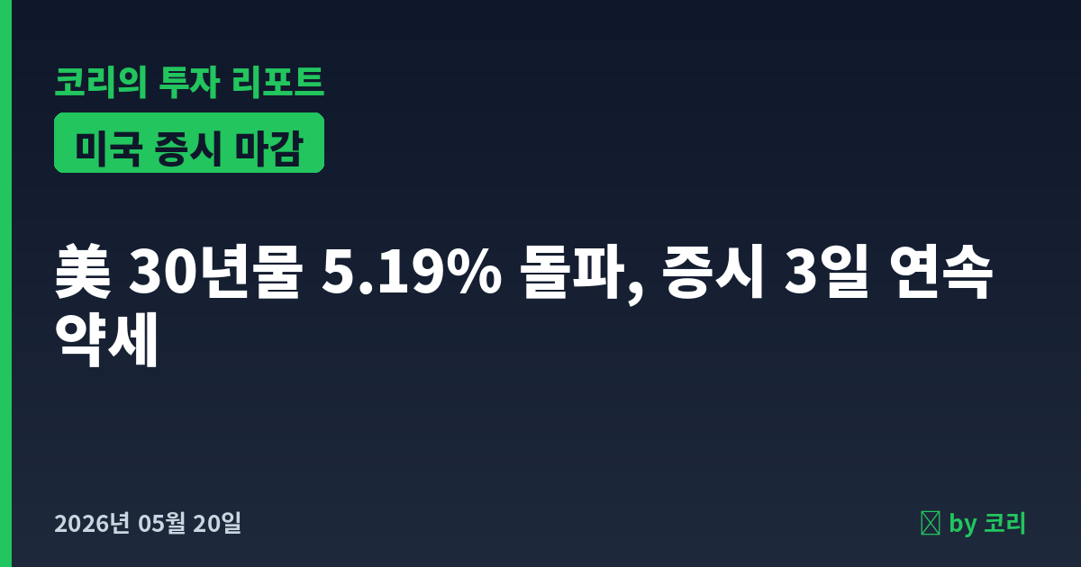 미국 증시 마감 5월 20일 30년물 5.19% 美증시 3일 연속 약세 - 현장 사진 1