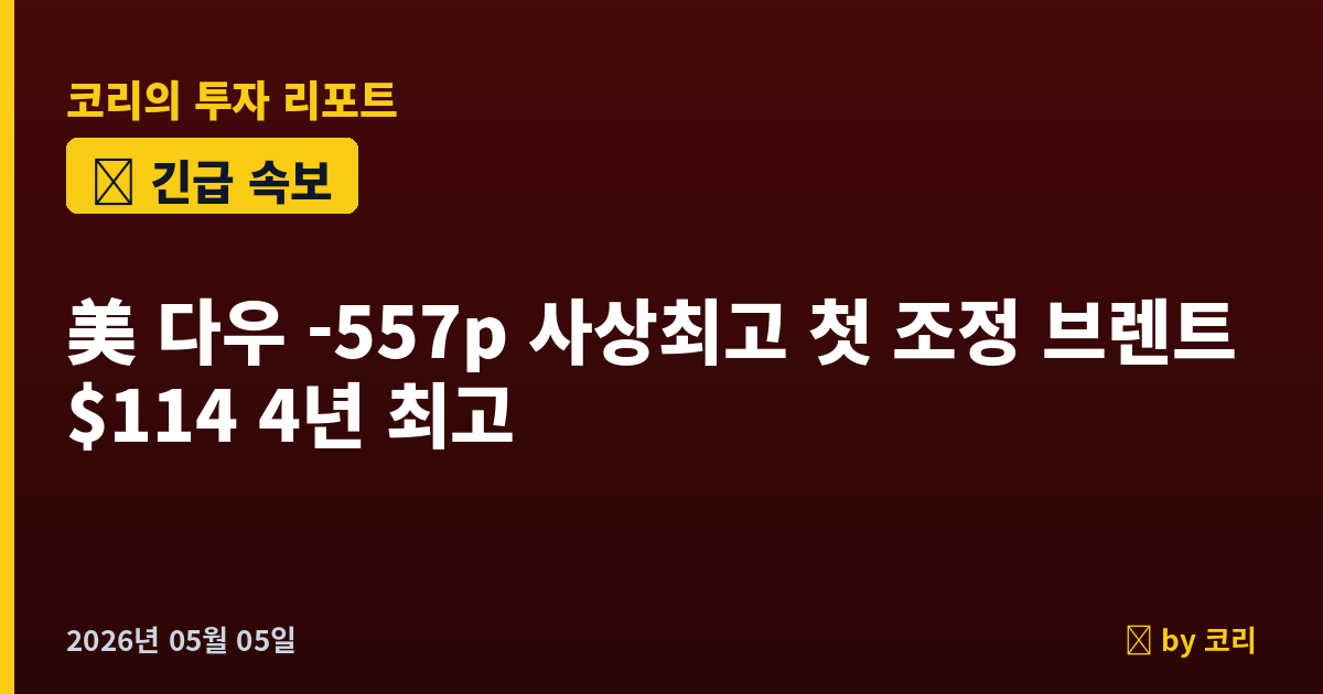 속보 美 다우 -557p 사상최고 첫 조정·브렌트 $114 4년 최고…호르무즈 호송 첫 성공 - 현장 사진 1 속보 美 다우 -557p 사상최고 첫 조정·브렌트 $114 4년 최고…호르무즈 호송 첫 성공 - 현장 사진 1