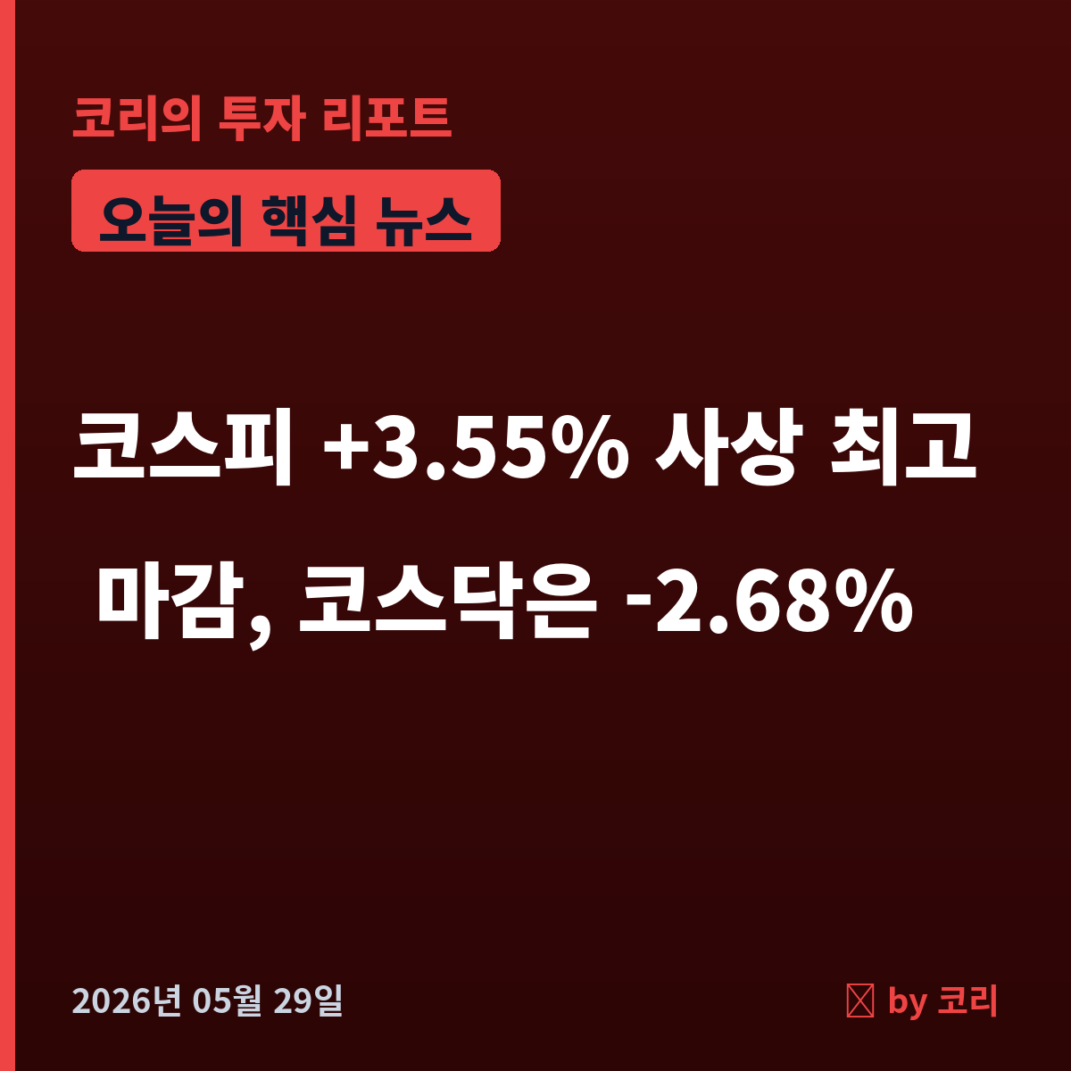 속보 코스피 +3.55% 사상 최고 마감, 하루 만에 V자 반등…코스닥은 -2.68% 양극화 - 현장 사진 1 속보 코스피 +3.55% 사상 최고 마감, 하루 만에 V자 반등…코스닥은 -2.68% 양극화 - 현장 사진 1