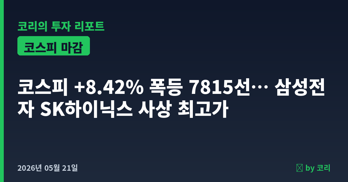 국내 증시 마감 5월 21일 코스피 +8.42% 폭등 7815선… 삼성전자 SK하이닉스 사상 최고 - 현장 사진 1