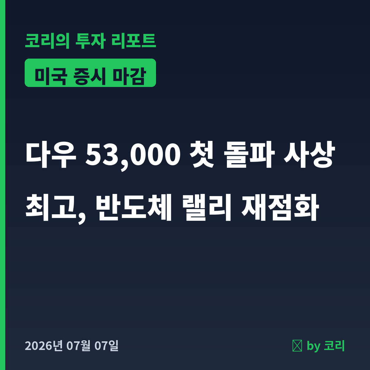 미국 증시 마감 7월 7일 다우 53,000 첫 돌파 사상최고, 반도체 랠리 - 현장 사진 1 미국 증시 마감 7월 7일 다우 53,000 첫 돌파 사상최고, 반도체 랠리 - 현장 사진 1